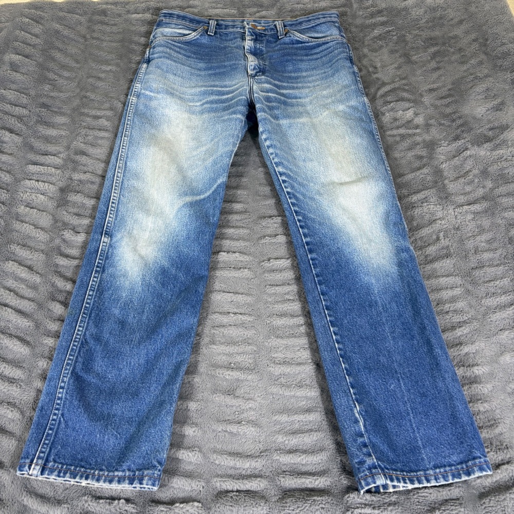 Wrangler 13MWZ Cowboy Cut Jeans Mens 35x32 Blue Light Wash Straight Leg Denim